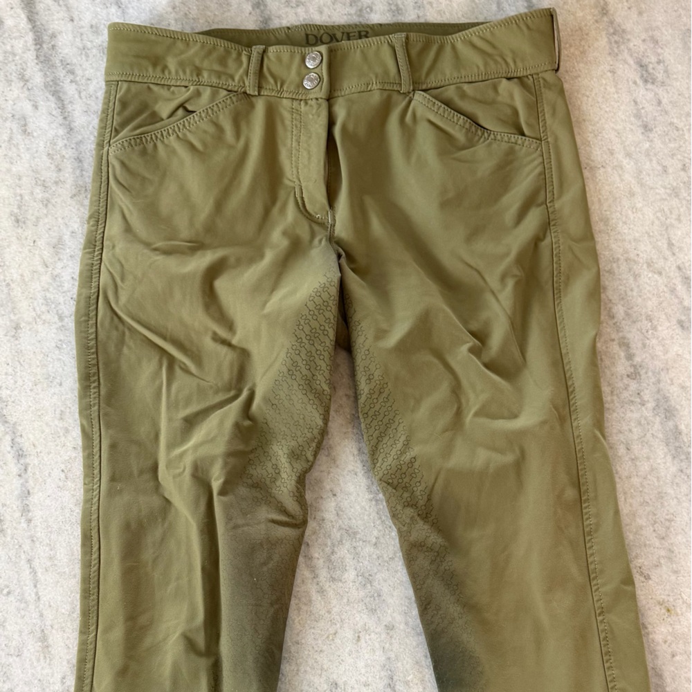 Dover Saddlery Olive Green Riding Breeches, Size 28